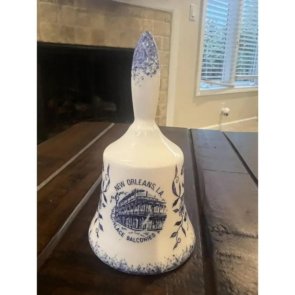 New Orleans, LA Souvenir Porcelain Bell Lace Balconies, Blue & White, Japan 4.5